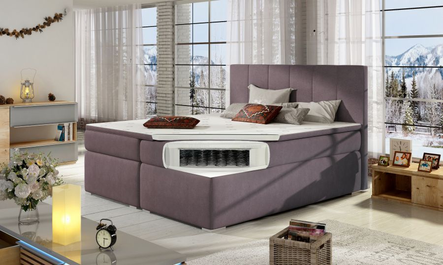 Kontinentální postel Boxspring MARIO fialová