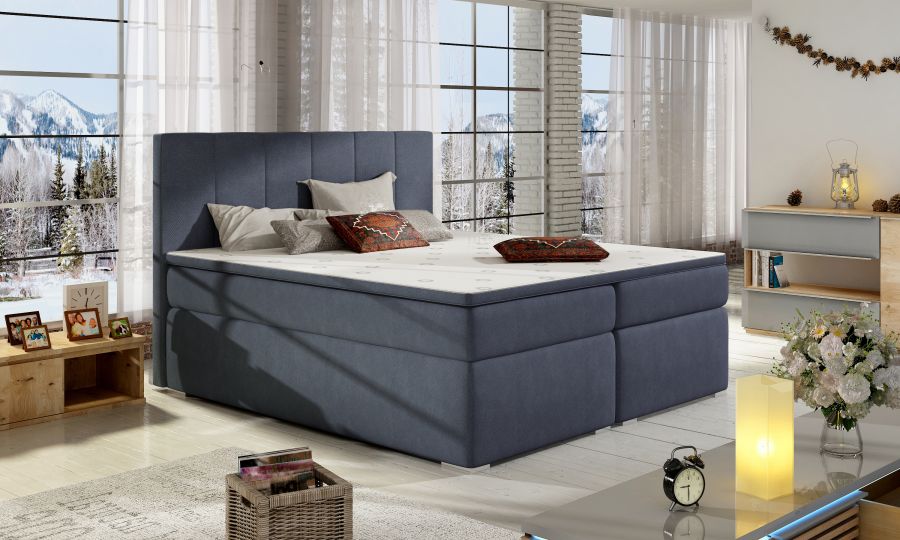 Kontinentální postel Boxspring MARIO modrá