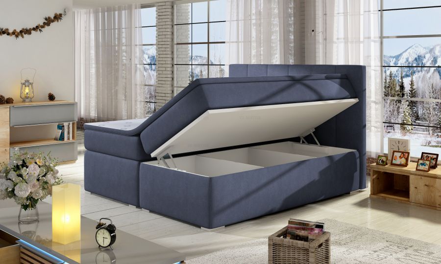 Kontinentální postel Boxspring MARIO modrá
