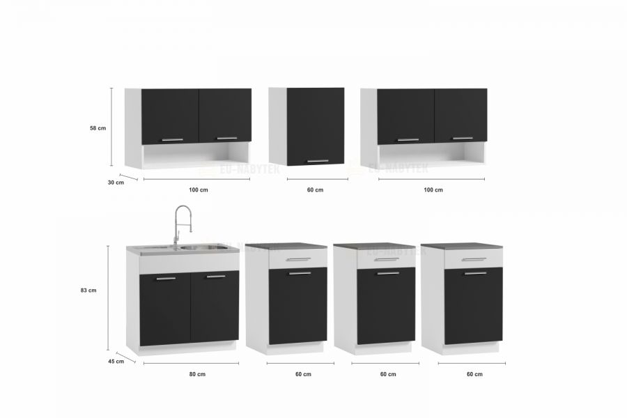 Kuchyňská linka DIAMOND 260/260 černo-bílá lesk