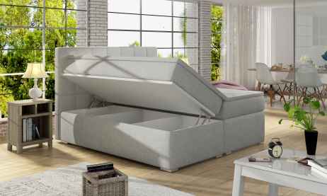 Kontinentální postel Boxspring LUCIE bílá ekokůže