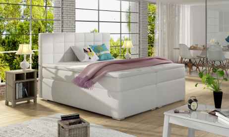 Kontinentální postel Boxspring LUCIE bílá ekokůže
