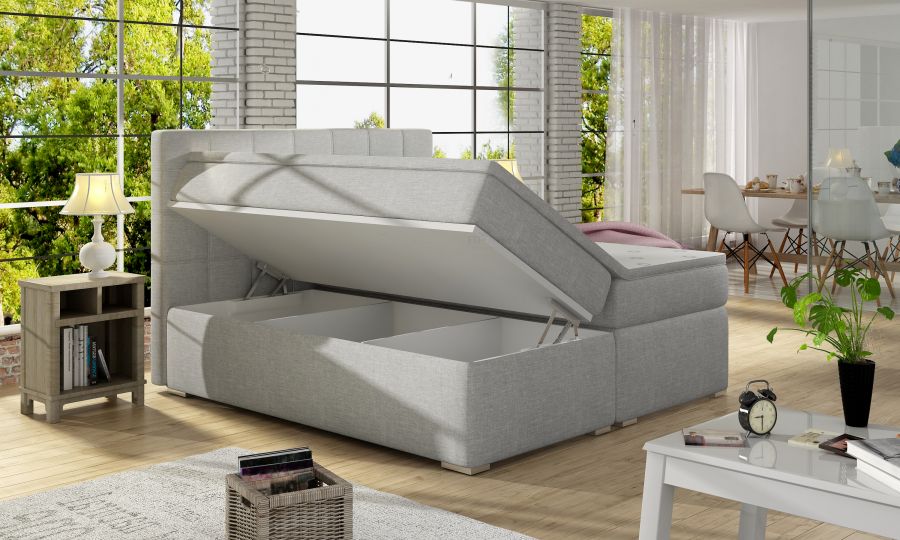 Kontinentální postel Boxspring LUCIE bílá ekokůže