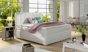 Kontinentální postel Boxspring LUCIE bílá ekokůže 160x200cm