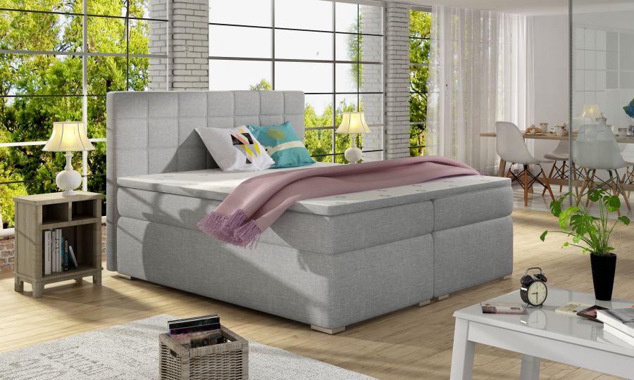 Kontinentální postel Boxspring LUCIE šedá