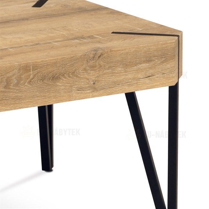 Konferenční stolek 110x60x43, MDF bělený dub, kov černý mat