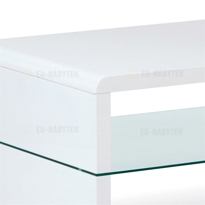 Konferenční stolek 110x60x40 cm, MDF vysoký lesk bílý / čiré sklo
