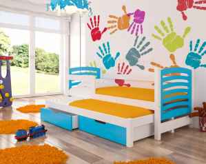 Dětská výsuvná postel VILLA modrá / bílá