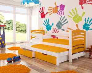 Dětská výsuvná postel VILLA oranžová / bílá