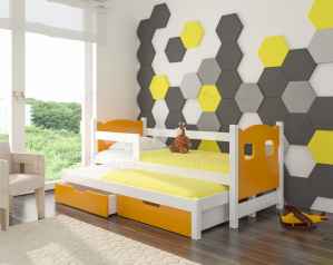Dětská výsuvná postel CAMP oranžová / bílá