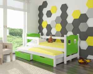 Dětská výsuvná postel CAMP zelená / bílá