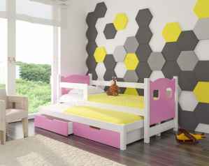 Dětská výsuvná postel CAMP růžová / bílá