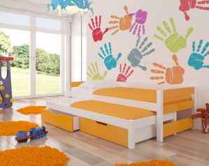 Dětská výsuvná postel RAGA oranžová / bílá