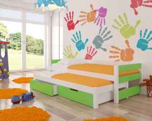 Dětská výsuvná postel RAGA zelená / bílá