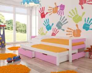 Dětská výsuvná postel RAGA růžová / bílá