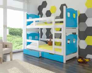 Dětská patrová postel TARABA modrá / bílá