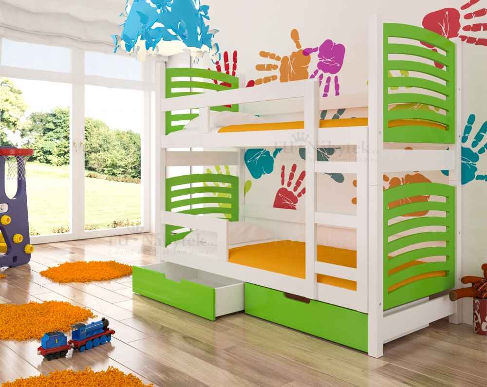 Dětská patrová postel TUNA zelená / bílá