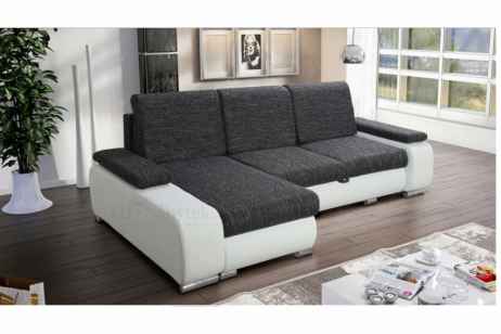 Rozkládací rohová sedačka LATTE černá melír / bílá