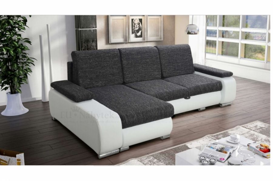 Rozkládací rohová sedačka LATTE černá melír / bílá