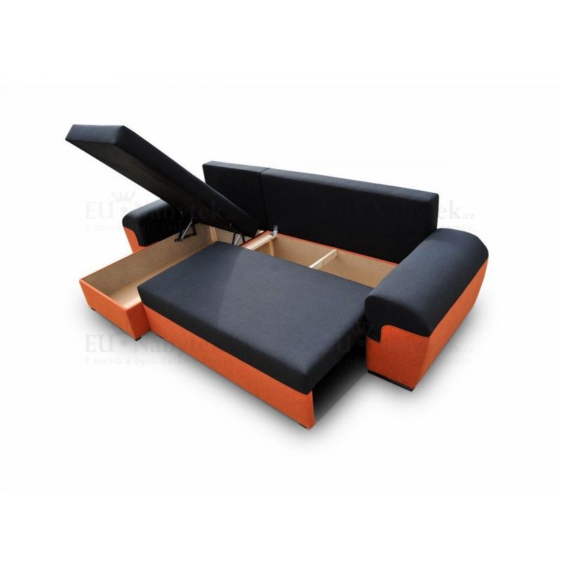 Sedací souprava DORI černá / oranžová (sedačka+křeslo+taburet)