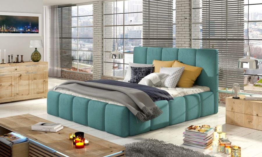 Čalouněná postel HEDVIKA modrá 140x200cm