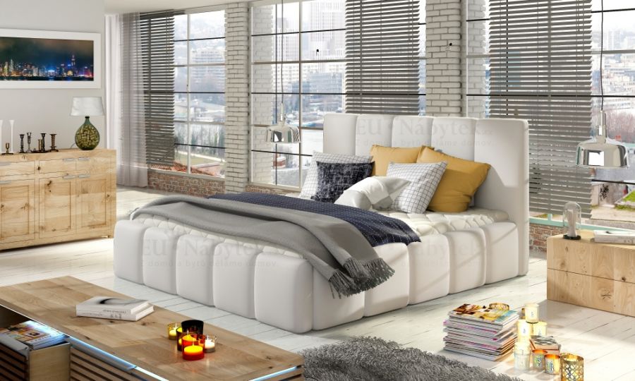 Čalouněná postel HEDVIKA bílá ekokůže 140x200cm
