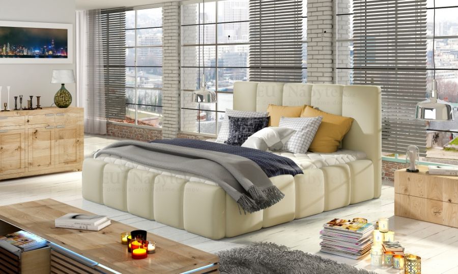 Čalouněná postel HEDVIKA béžová ekokůže 160x200cm