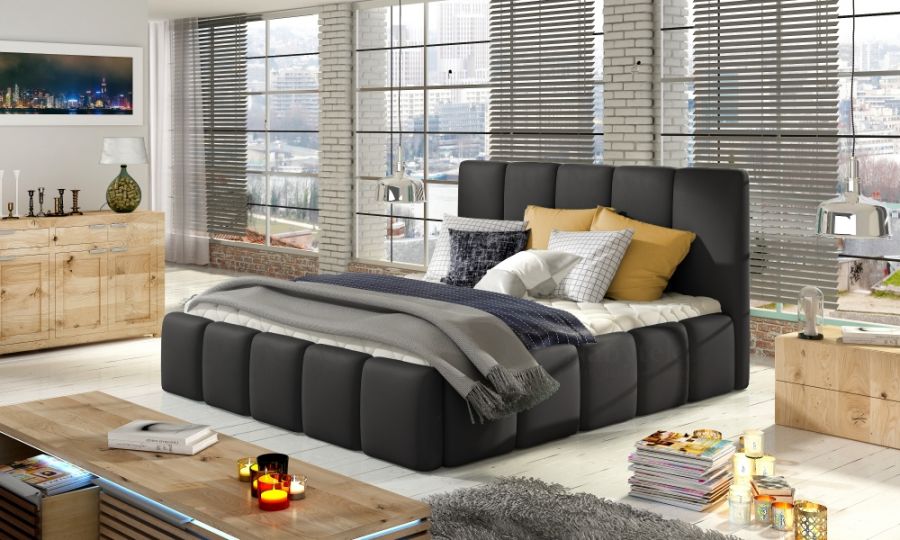 Čalouněná postel HEDVIKA černá ekokůže 160x200cm