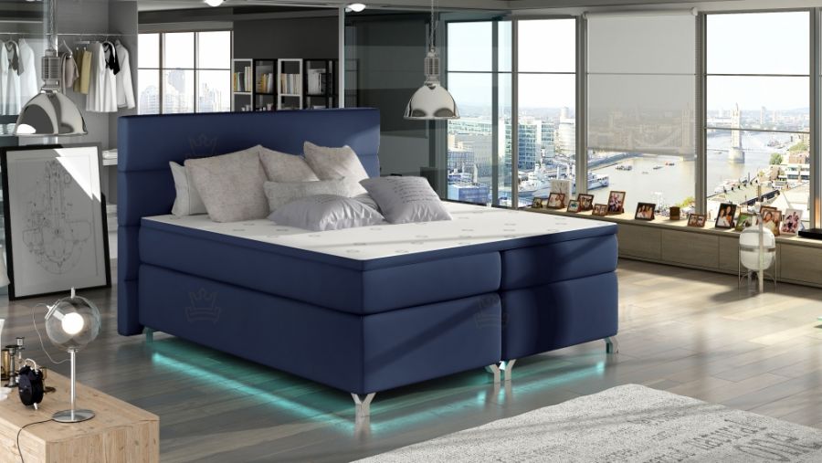 Kontinentální postel Boxspring MADEIRA modrá ekokůže
