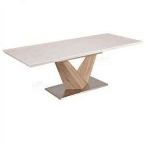 Jídelní stůl, bílá extra vysoký lesk HG/dub sonoma, 160x90 cm, DURMAN
