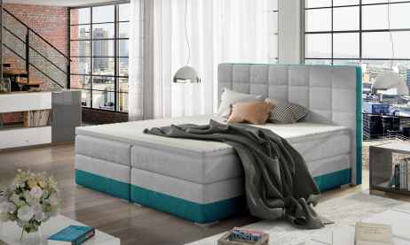 Kontinentální postel Boxspring LUCAS šedá / tyrkysová