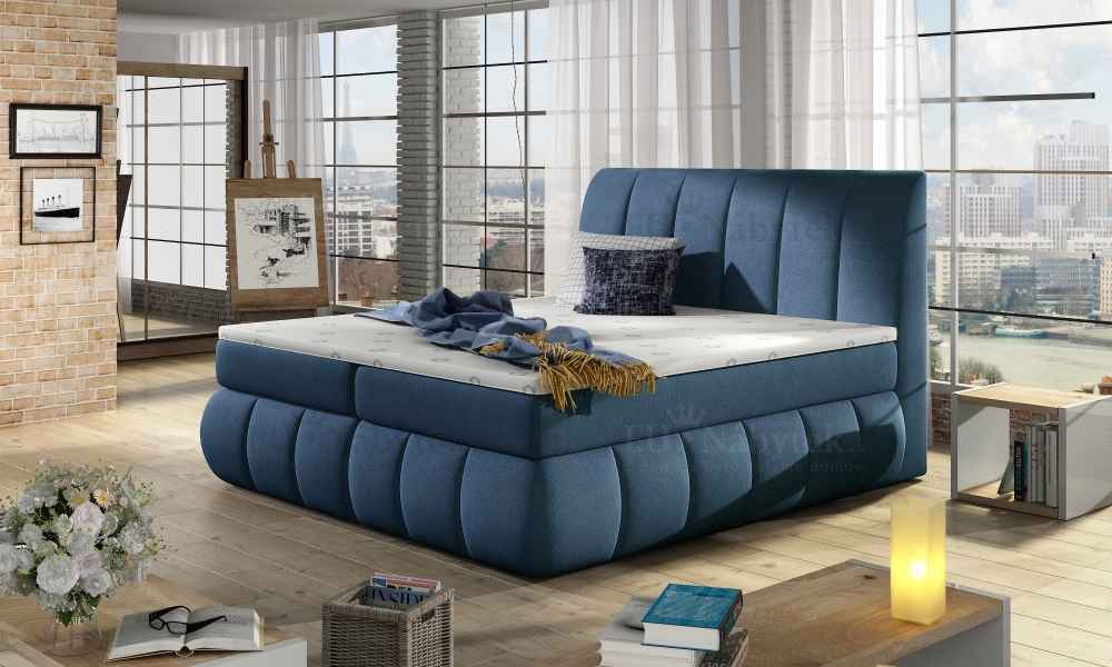 Kontinentální postel Boxspring RAVIOLI modrá
