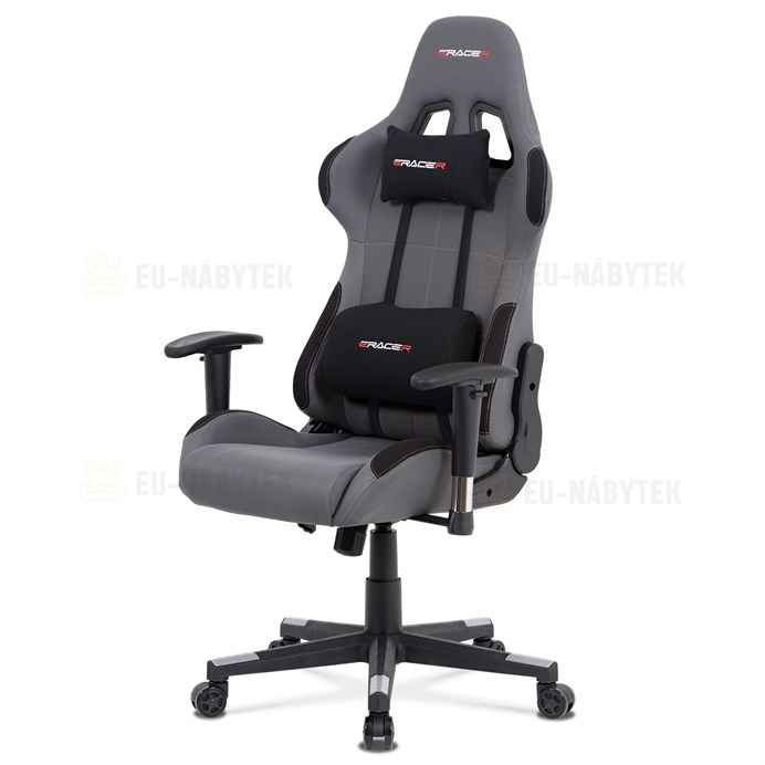 Kancelářská židle houpací mech., šedá + černá látka, plast. kříž