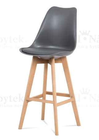 Jídelní židle, šedá plast+ekokůže, nohy masiv buk