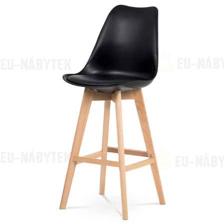 Jídelní židle, černá plast+ekokůže, nohy masiv buk