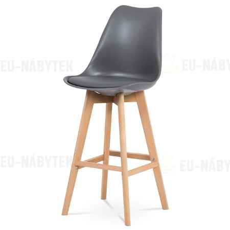 Jídelní židle, šedá plast+ekokůže, nohy masiv buk