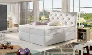 Kontinentální postel Boxspring CALVIN bílá ekokůže 140x200cm