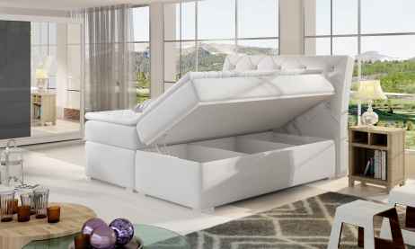 Kontinentální postel Boxspring CALVIN bílá ekokůže