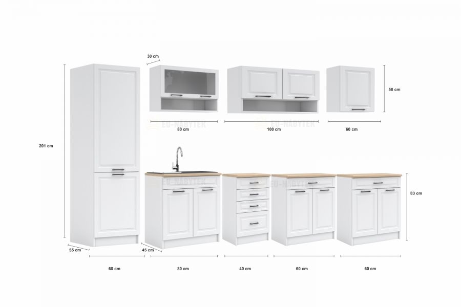 Kuchyňská linka BIRGAMO 300 tmavě šedá antracit / dub hamilton