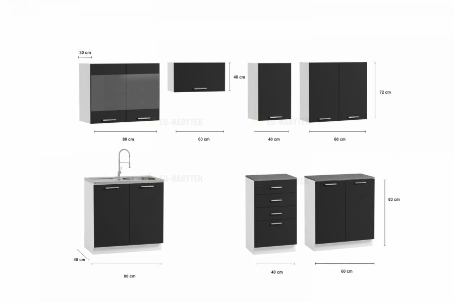 Kuchyňská linka PALERMO 240x180 bílá / beton