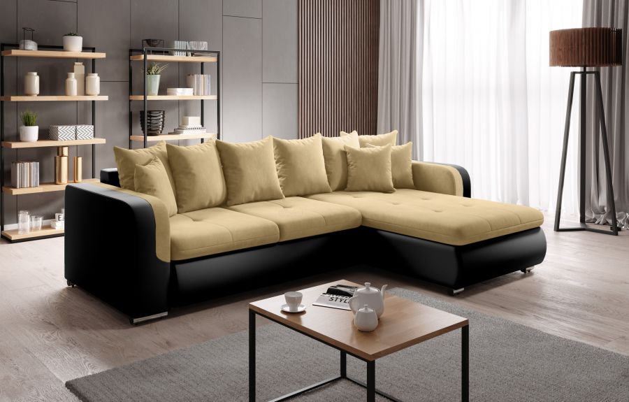 Rozkládací rohová sedačka FRODOS mini žlutá / černá