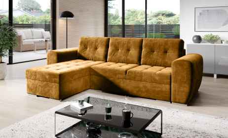 Rozkládací rohová sedačka BARON hořčicová