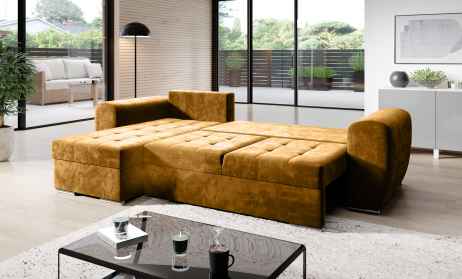 Rozkládací rohová sedačka BARON hořčicová