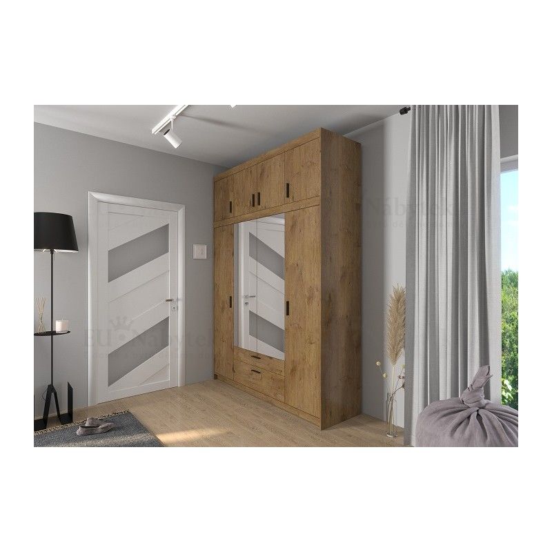 Šatní skříň LENA 176 se zrcadlem dub lefkas