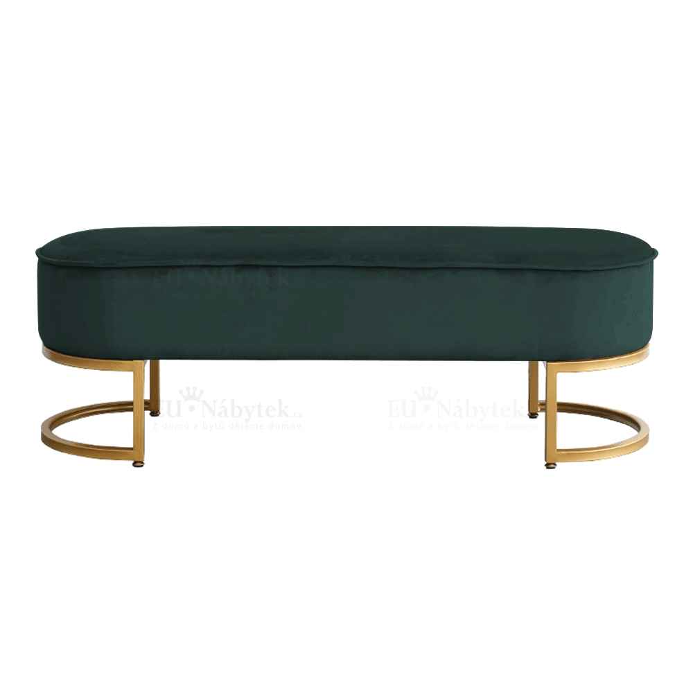Designová lavice, tmavozelená Velvet látka / gold chrom-zlatý, MIRILA