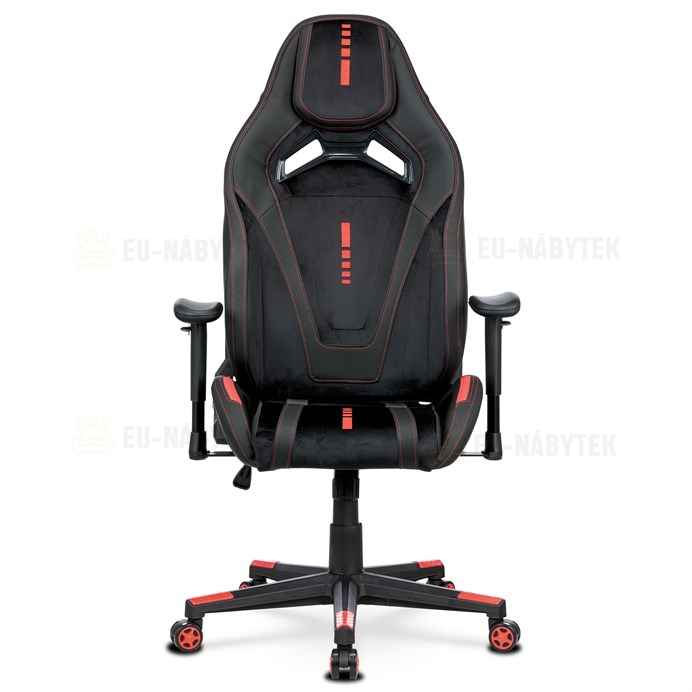Herní křeslo ERACER, černá sametová látka a ekokůže, houpací mechanismus, opěrák