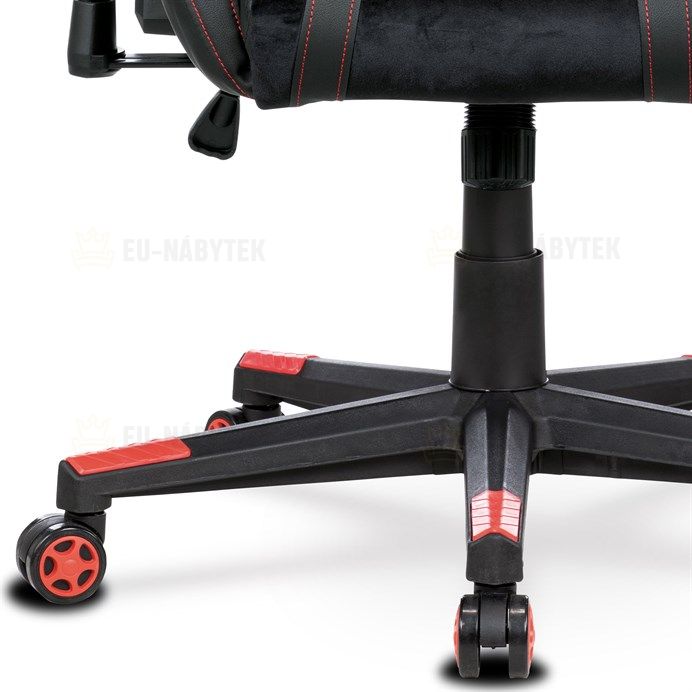 Herní křeslo ERACER, černá sametová látka a ekokůže, houpací mechanismus, opěrák