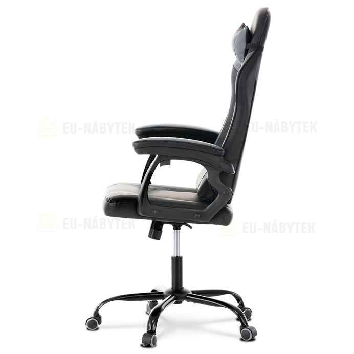 Herní křeslo, šedá a černá ekokůže, houpací mech., opěrák 135°