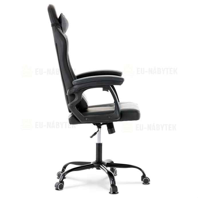 Herní křeslo, šedá a černá ekokůže, houpací mech., opěrák 135°