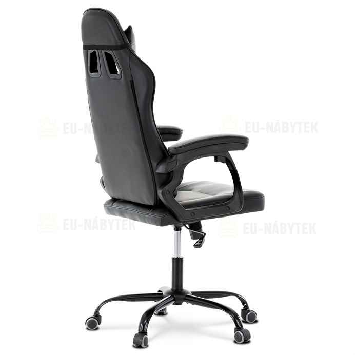 Herní křeslo, šedá a černá ekokůže, houpací mech., opěrák 135°